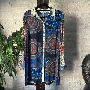 John Mark Mixed Floral Mandolin Tunic Button Down Size M